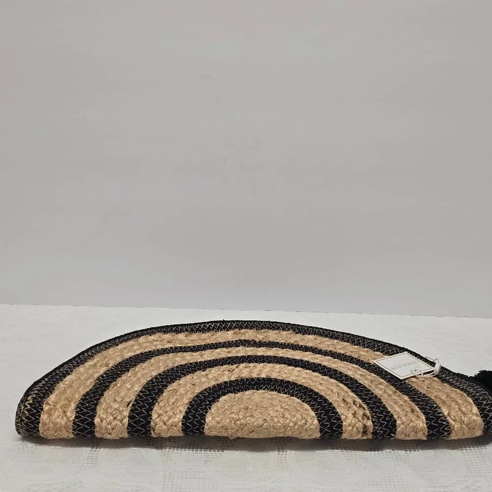 Shiraleah Vesta Half Moon Taco Jute Striped Boho Clutch Tan Black NWT